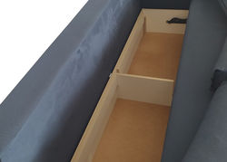 JORĖ-1 minkšta miegama sofa-lova su patalynės dėže svetainei, vaikų kambariui